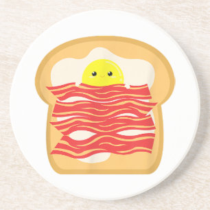 Grappig Ei In Een Bacon Toast Bed T-Shirt - Eten B Zandsteen Onderzetter