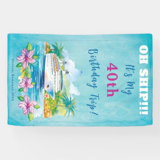 Grappig eiland strand 40e verjaardag cruise schip  spandoek (Horizontaal)