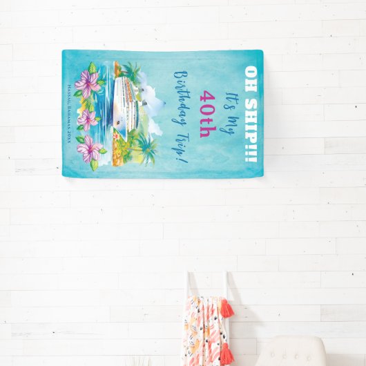 Grappig eiland strand 40e verjaardag cruise schip  spandoek (Insitu)