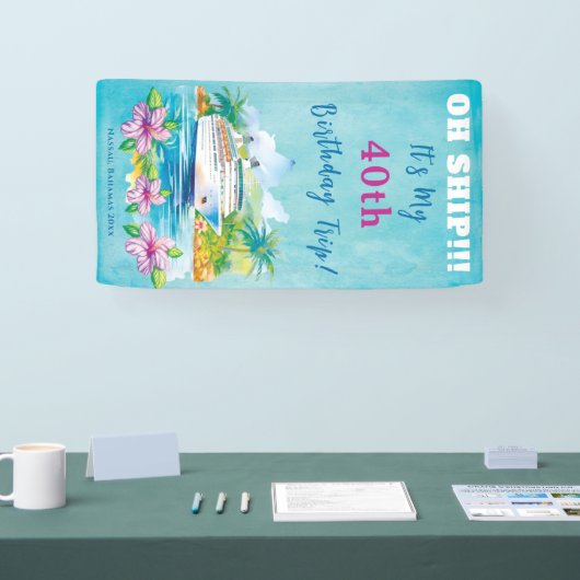 Grappig eiland strand 40e verjaardag cruise schip spandoek (Beurs)