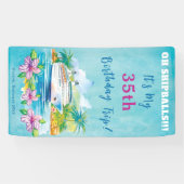 Grappig eiland strand verjaardag cruise schip deur spandoek (Horizontaal)