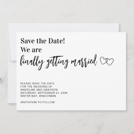 Grappig eindelijk trouwen save the date (Voorkant)