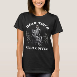 Grappig en eng skelet met koffie voor Halloween T-shirt