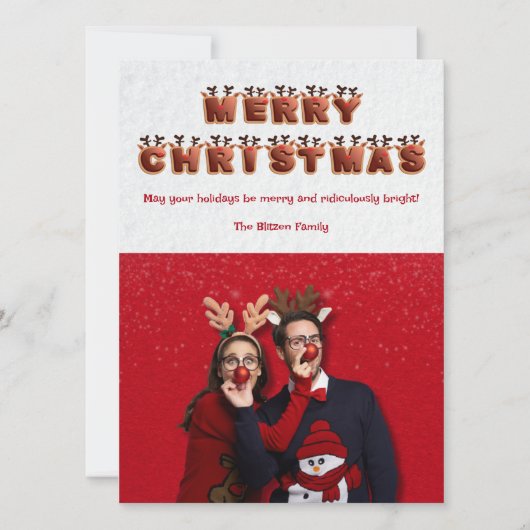 Grappig en feestelijk rendierpaar Foto Kerstmis Feestdagenkaart (Voorkant)