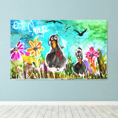 Grappig en kleurrijk Oh Crap Crows Canvas Afdruk (Insitu (Houten vloer))