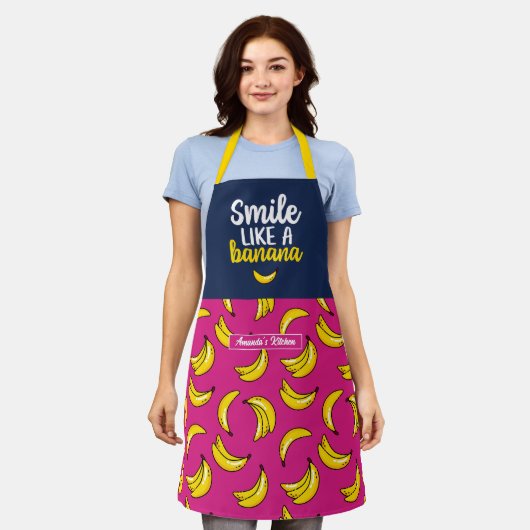 Grappig en rustig als een bananenpatroon schort (Gedragen)