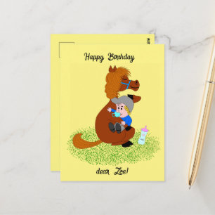 Grappig en schattig pony met baby - kinderverjaard briefkaart