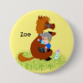 Grappig en schattig pony met baby - kinderverjaard ronde button 7,6 cm (Voorkant)