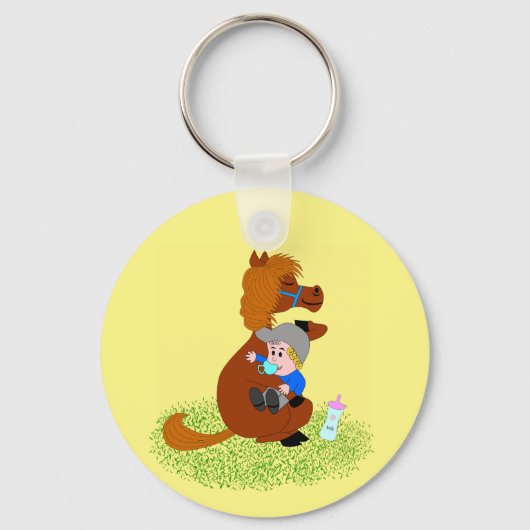 Grappig en schattig pony met baby - sleutelhanger (Achterkant)