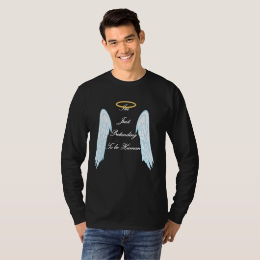 Grappig engelenontwerp met koele vleugels en halo t-shirt (Voorkant volledig)