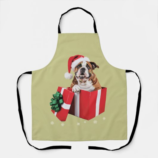 Grappig Engels Bulldog Dog Tree kerstverlichting Schort (Voorkant)