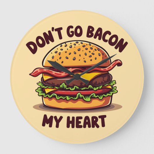Grappig eten Pun Bacon Lover Cheeseburger Design Grote Klok (Voorkant)