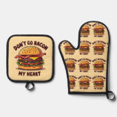 Grappig eten Pun Bacon Lover Cheeseburger Design Ovenwant & Pannenlap Set (Voorkant)
