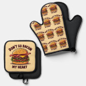 Grappig eten Pun Bacon Lover Cheeseburger Design Ovenwant & Pannenlap Set (Voorkant / Achterkant)