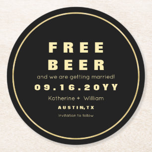Grappig Faux Gold Free Beer Save the Date Ronde Kartonnen Onderzetter