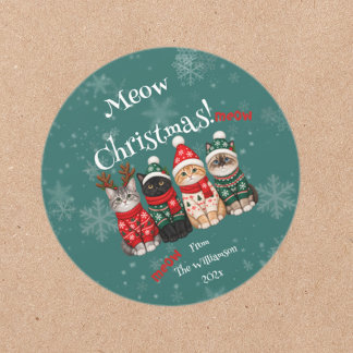 Grappig Festief Meow Kerstmis Kat Ronde Sticker