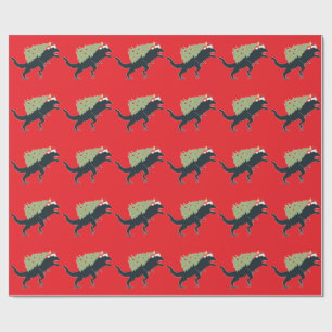 Grappig Festieve Dino Kerstmis Cadeaupapier