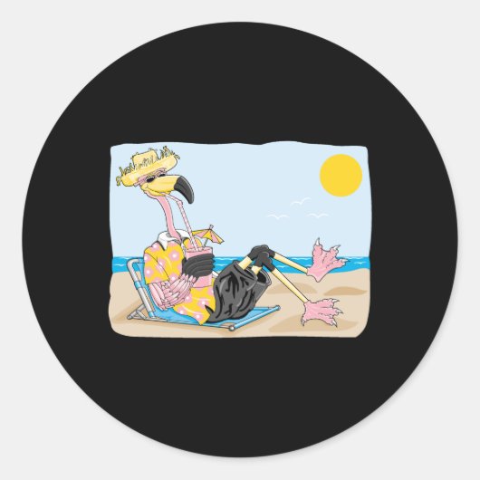 grappig flamingo op vakantie ronde sticker (Voorkant)