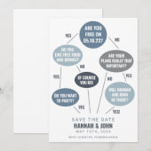 Grappig flowchart blauwe trouw save the date (Voorkant / Achterkant)