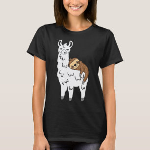 Grappig Fluffig Dier Luiaard Rijdt Lama T-shirt