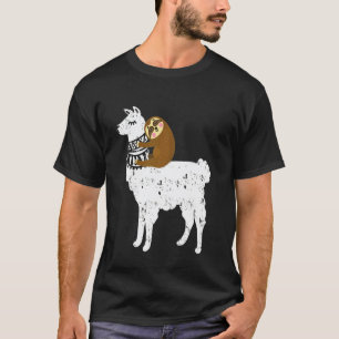Grappig Fluffig Dier Luiaard Rijdt op Lama Voor Ki T-shirt
