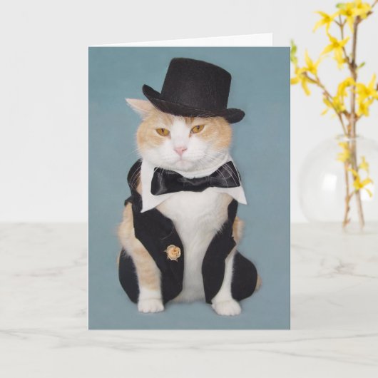 Grappig Formeel Kat/Kat Kaart (Gele Bloem)