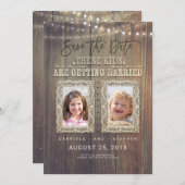 Grappig fotograferen van kinderen | Rustisch hout  Save The Date (Voorkant / Achterkant)