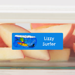 Grappig franje hals hagedis surfen gepersonaliseer labels