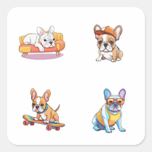 Grappig Frans Bulldog 4 Pack Stickers