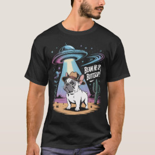 Grappig Frans Bulldog UFO Alien Abduction T-Shirt