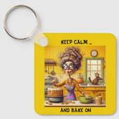 Grappig Frazzled dame bakker cartoon Sleutelhanger (Voorkant)