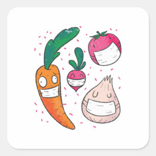 Grappig fruit in gezichtsmaskers vierkante sticker