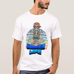 Grappig Funky Schedel Gaming Gamer Leven T-shirt O