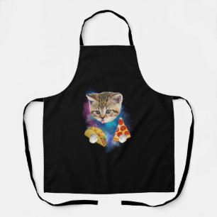 Grappig Galaxy Cat Shirt _ Space Cat Eat Pizza en  Schort