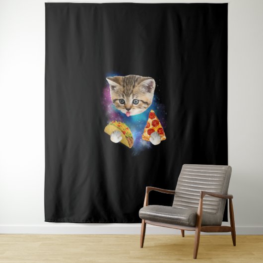 Grappig Galaxy Cat Shirt _ Space Cat Eat Pizza en Wandkleed (In situ)