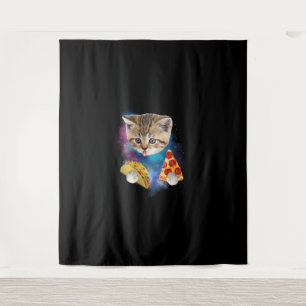 Grappig Galaxy Cat Shirt _ Space Cat Eat Pizza en  Wandkleed