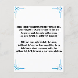 Grappig gedicht voor 60-jarige vrouw briefkaart
