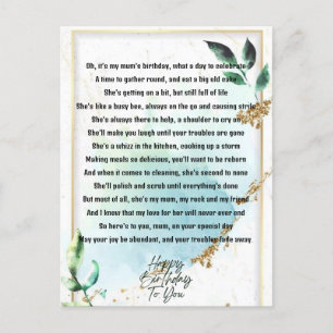 Grappig gedicht voor Moeders verjaardag Briefkaart
