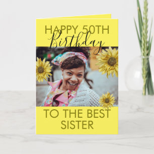 Grappig Geel Bloemen Foto Zus 50ste Verjaardag Kaart