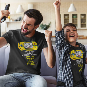 Grappig geel draagbare Vaderdag groet zwart T-shirt