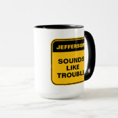 Grappig geel waarschuwingslabel klinkt als problem mok (Voorkant rechts)