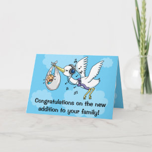 Grappig gefeliciteerd nieuwe baby Stork Kaart