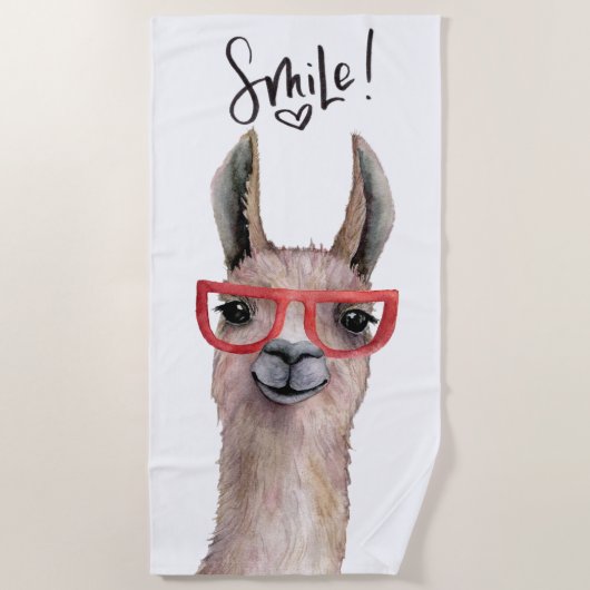 Grappig Gekke Smile Llama Beach Handdoek (Voorkant)