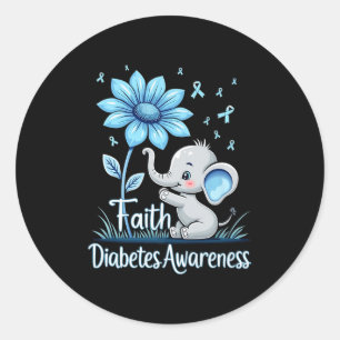 Grappig Geloof Olifant Zonnebloem Ribbon Diabetes Ronde Sticker
