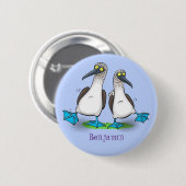 Grappig, gelukkig blauw gefundeerde cartoon die op ronde button 5,7 cm (Voorkant /achterkant)