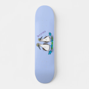 Grappig, gelukkig blauw gefundeerde cartoon die op skateboard