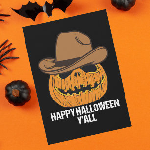 Grappig Gelukkig Halloween Cowboy Jack O Lantern Feestdagenkaart