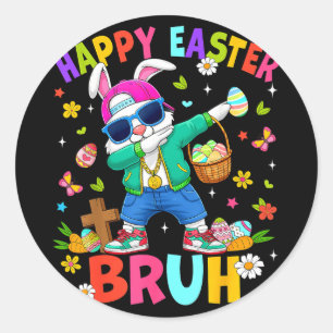 Grappig gelukkig pasen bruh konijn dabbing pasen d ronde sticker