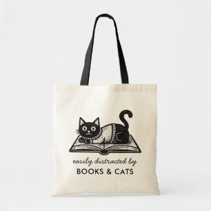 Grappig Gemakkelijk Afgeleid door Boeken en Katten Tote Bag