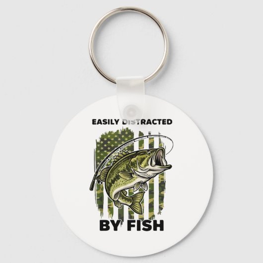 Grappig gemakkelijk afgeleid door Camo B Vis Ameri Sleutelhanger (Voorkant)